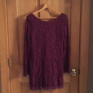 Love Fire Dress, Large, Maroon, Long Sleeves, Lace